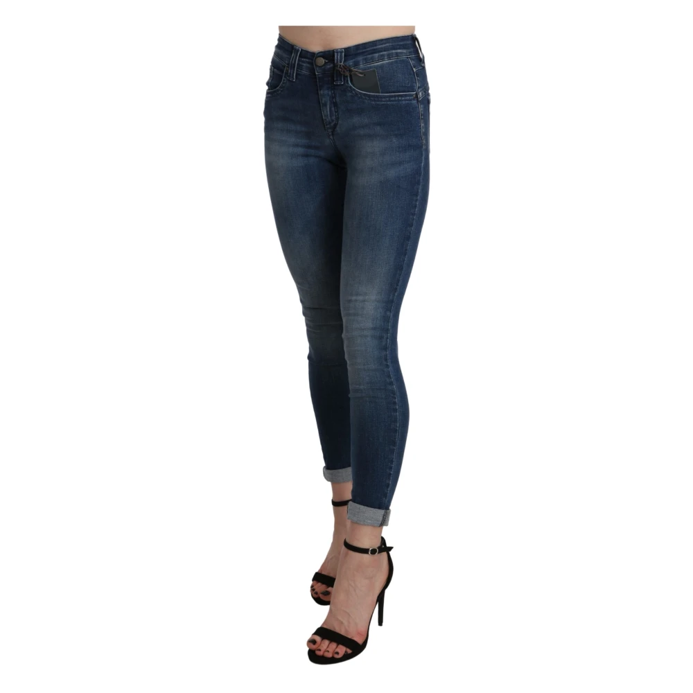 Ermanno Scervino Blue Washed High Waist Skinny Cropped Cotton Jeans