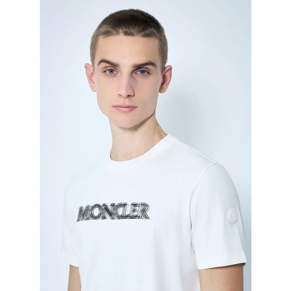 Moncler Katoenen Jersey Logo Print T-Shirt White Heren