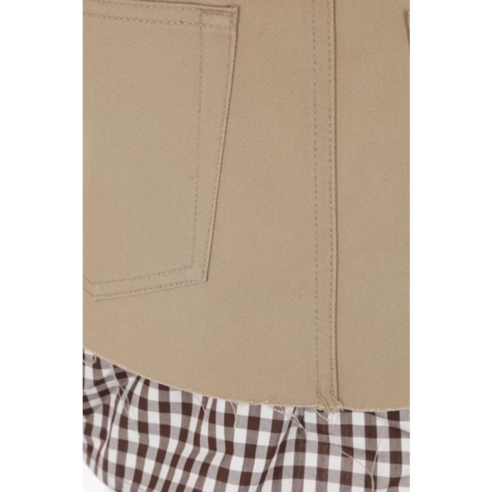 Meryll Rogge Beige Katoenen Rok met Geruite Inzet Beige Dames