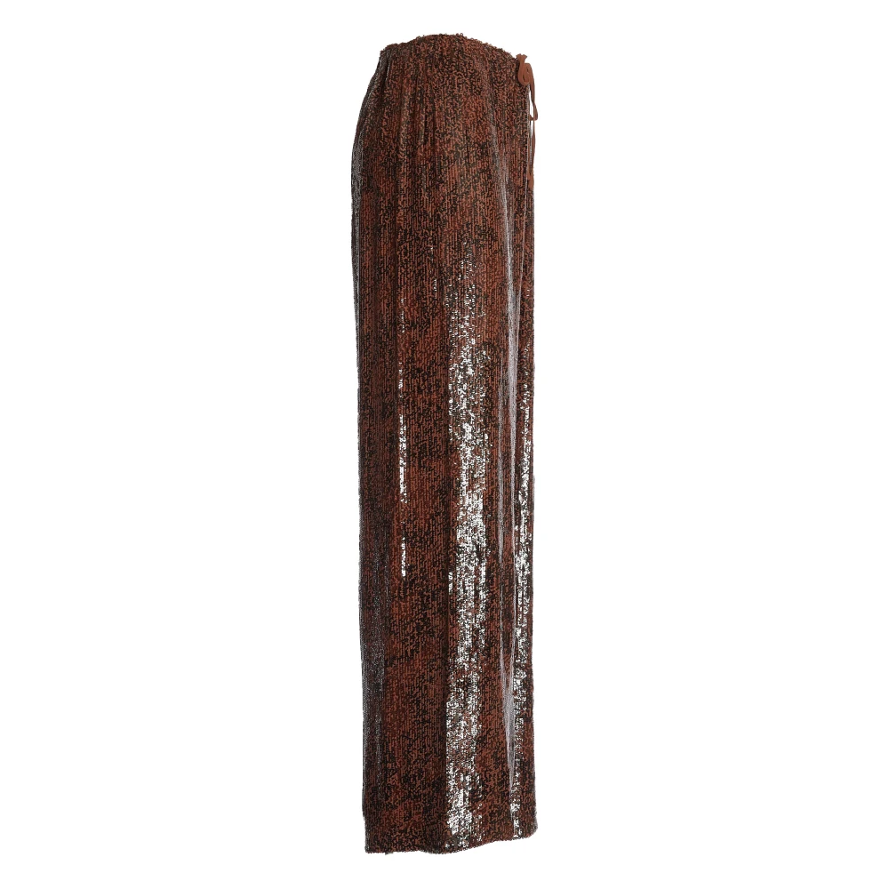 Dries Van Noten Paillet wijde pijp broek Marrone Brown Dames