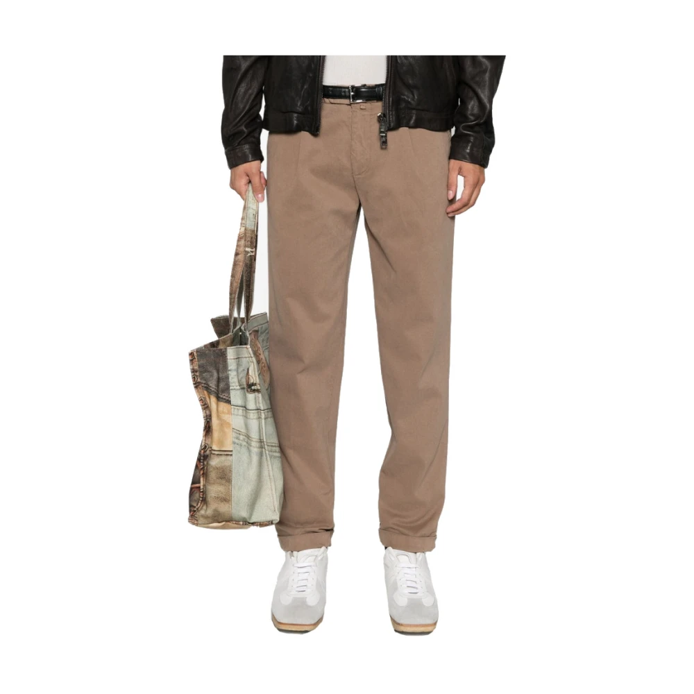 Myths Taupe Twill Broek met Rits Voorkant Brown Heren