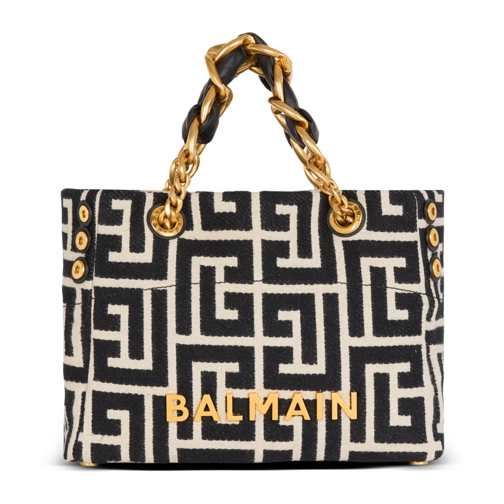 Balmain Kleine 1945 Zachte monogram jacquard tote tas Black Dames