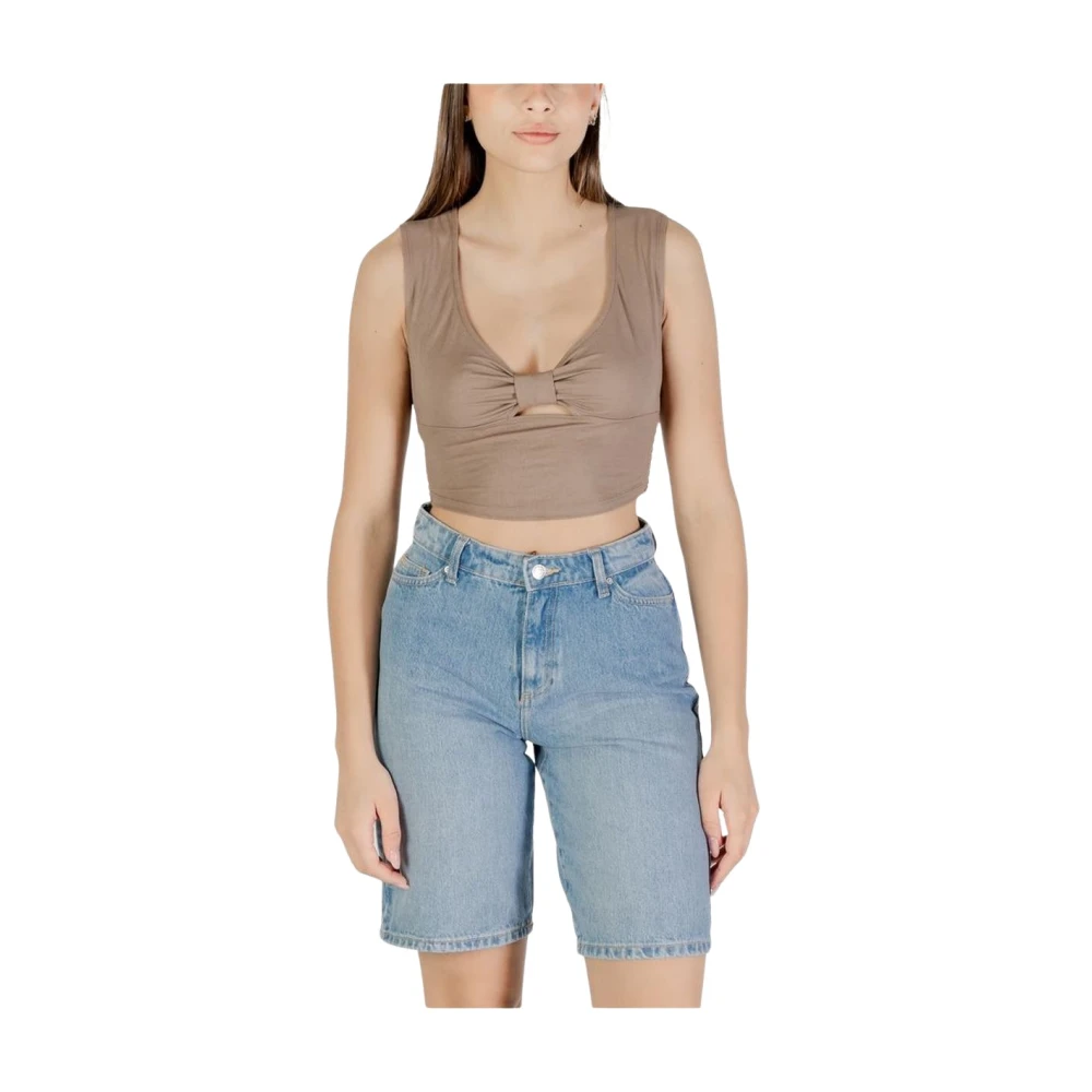 Only Women's Brown Sleeveless Tops, Xs, Viscose Sleeveless Draped Top