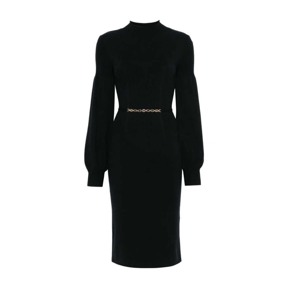 Twinset Gestookte jurk met ballonmouwen Black Dames