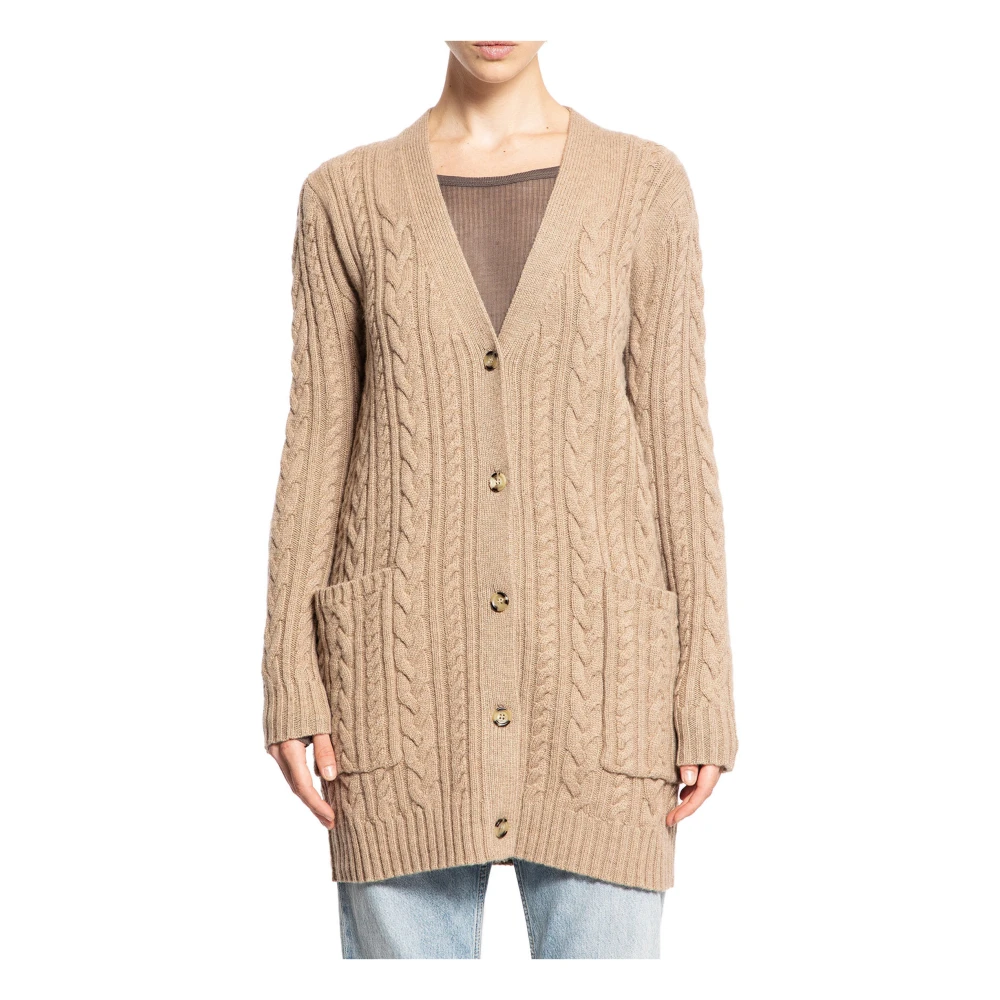 Max Mara Hazelnootbruin Kabelgebreide Vest Beige Dames