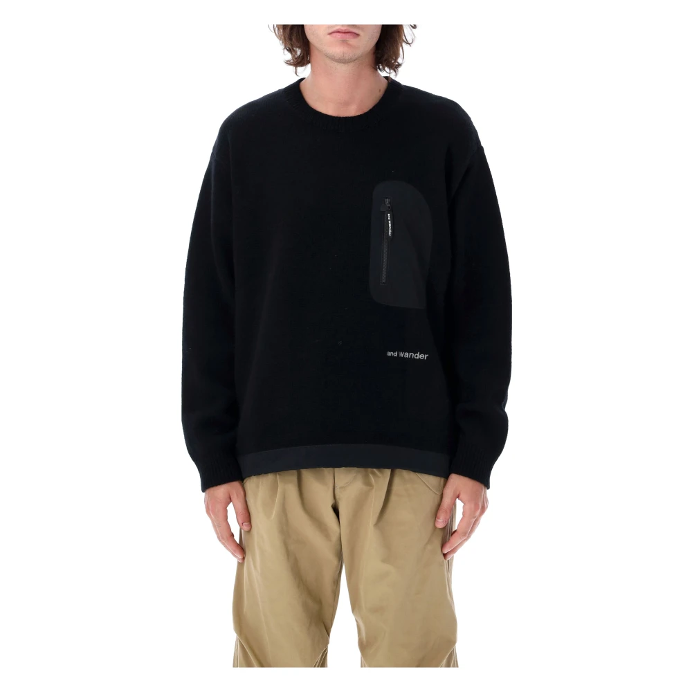 And Wander Zwarte Gebreide Trui Sweater Aw24 Black Heren