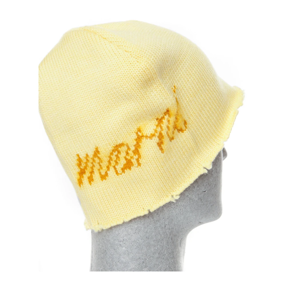 Marni Gebreide muts met distressed details Yellow Heren