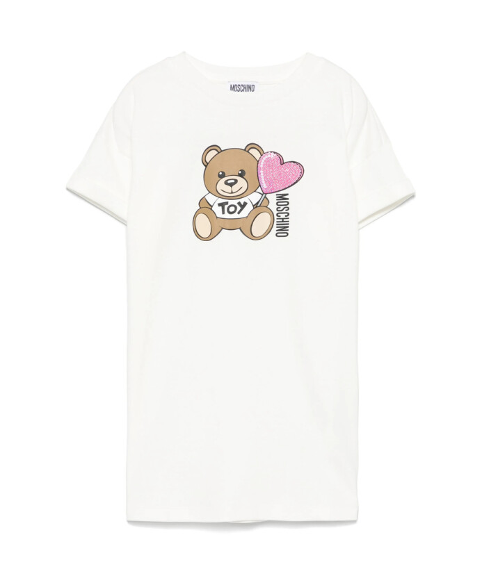 white-crew-neck-logo-print-dress