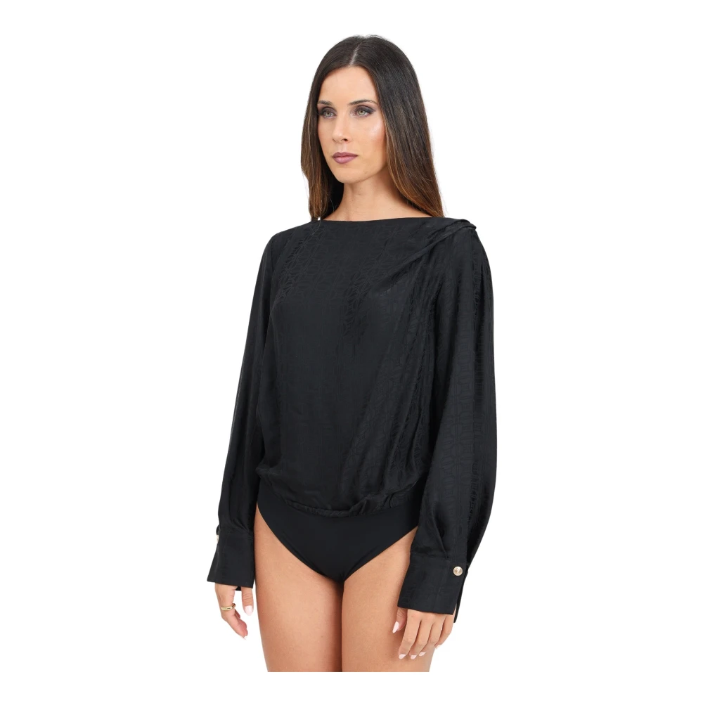 Elisabetta Franchi Zwart langemouw jacquard body Black Dames