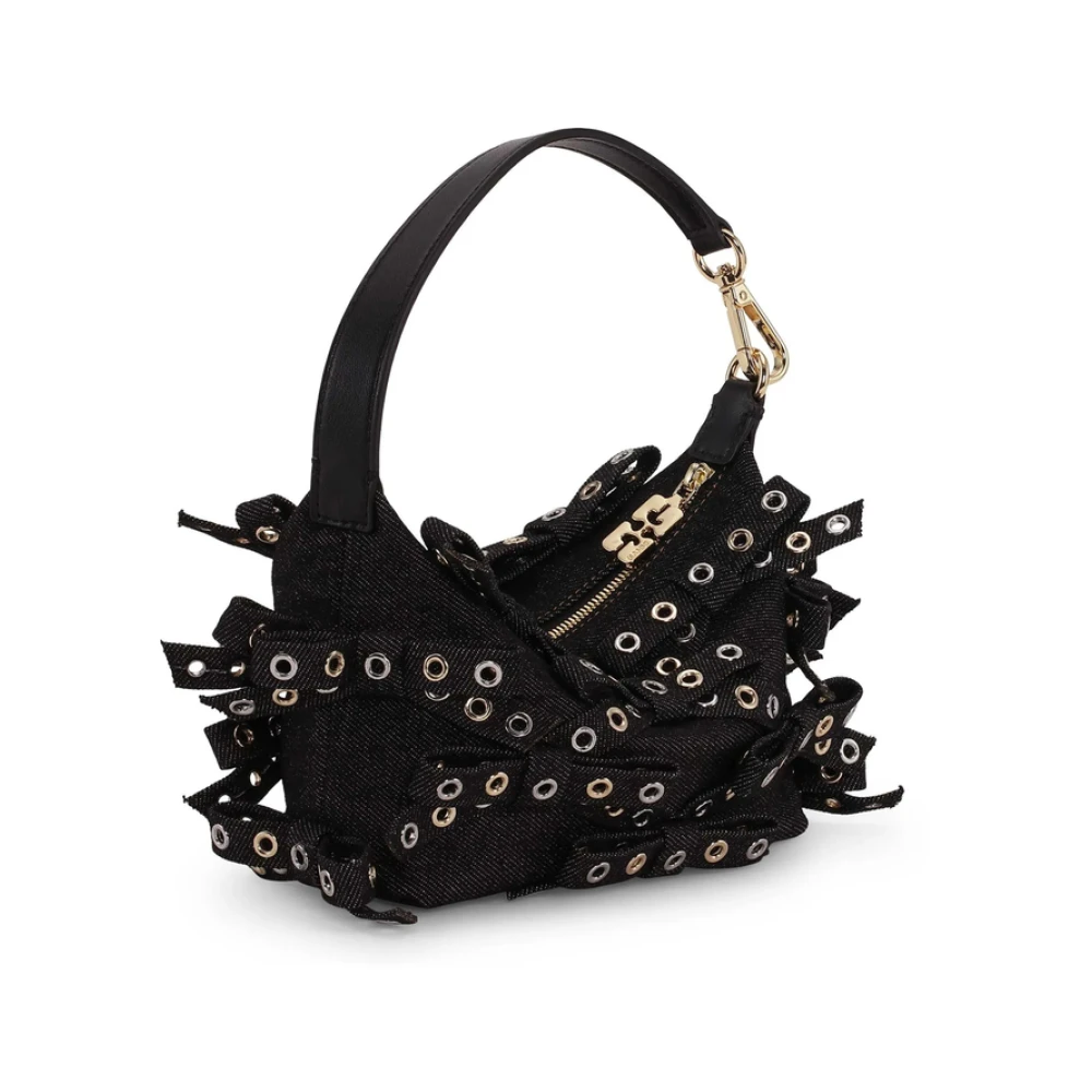 Ganni Butterfly Denim Tote Bag in Zwart Black Dames