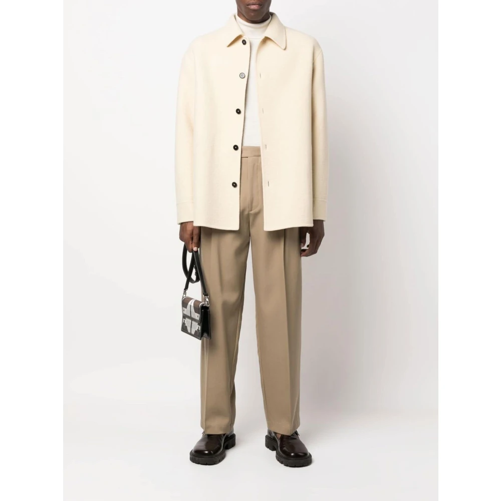 Jil Sander Parel Wol Overshirt Klassieke Pasvorm Italië White Heren