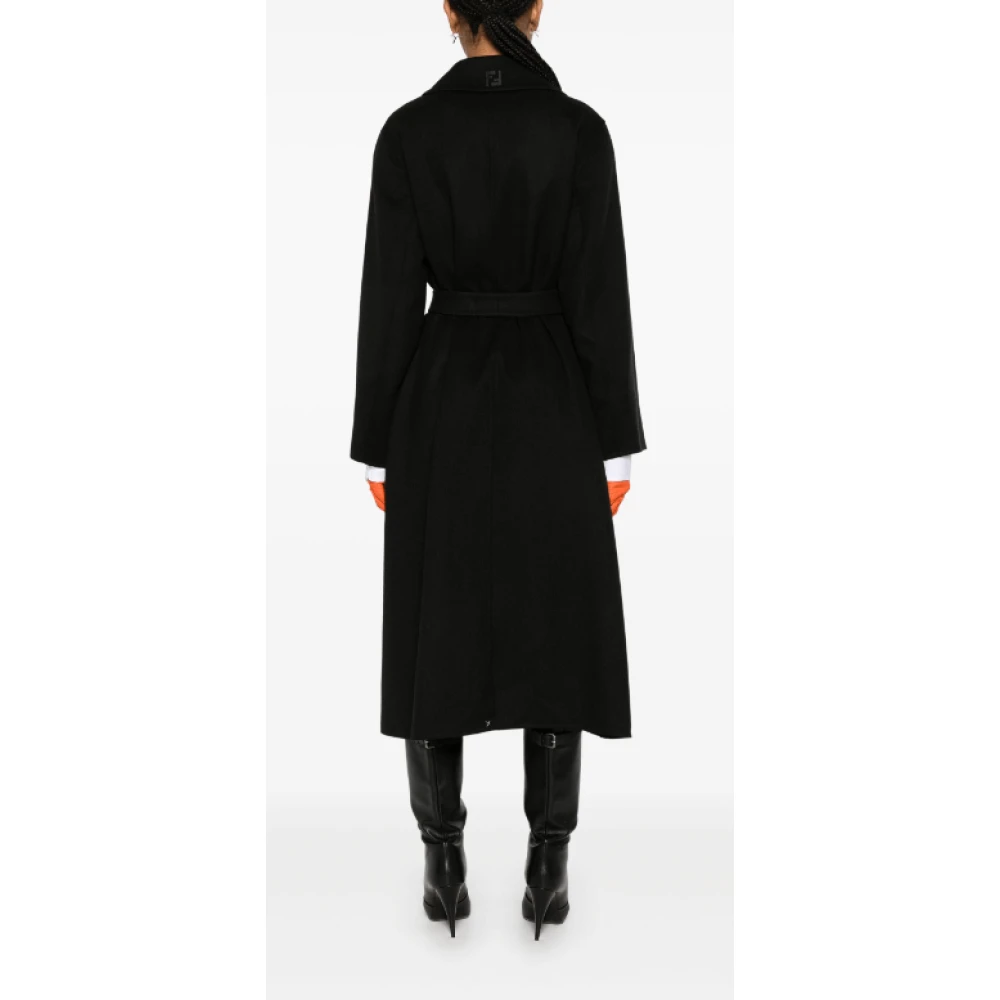 Fendi Zwarte Wollen Blend Ceintuurjas Black Dames