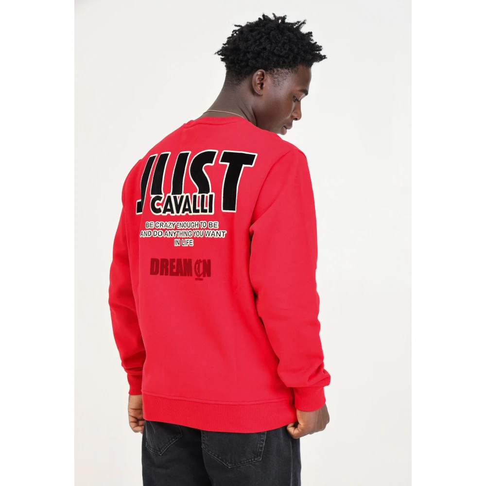 Just Cavalli Rode Velvet Crew Neck Sweatshirt Red Heren