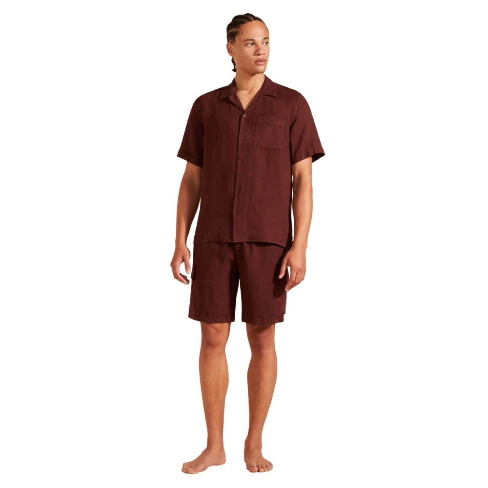 Vilebrequin Linnen Bowling Shirt Heren Korte Mouw Brown Heren