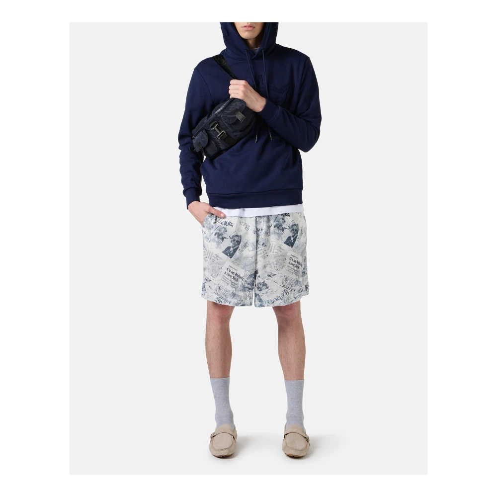 Iceberg Comfort fit Bermuda shorts in een linnen en katoenmix blauwe achtergrond Blue Heren