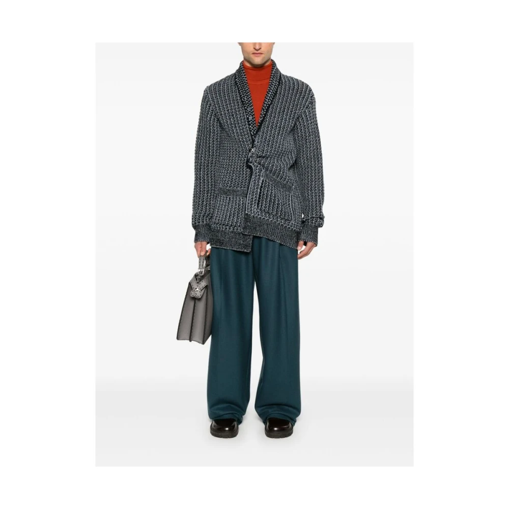 Dries Van Noten Chunky Gebreide V-Hals Trui Black Heren