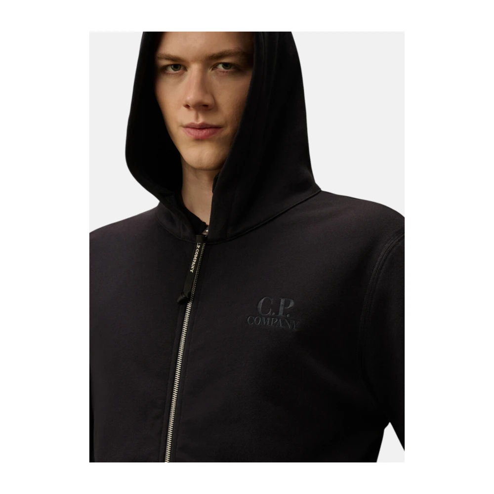C.P. Company Navy Blauwe Zip-Up Sweatshirt met Geborduurd Logo Blue Heren