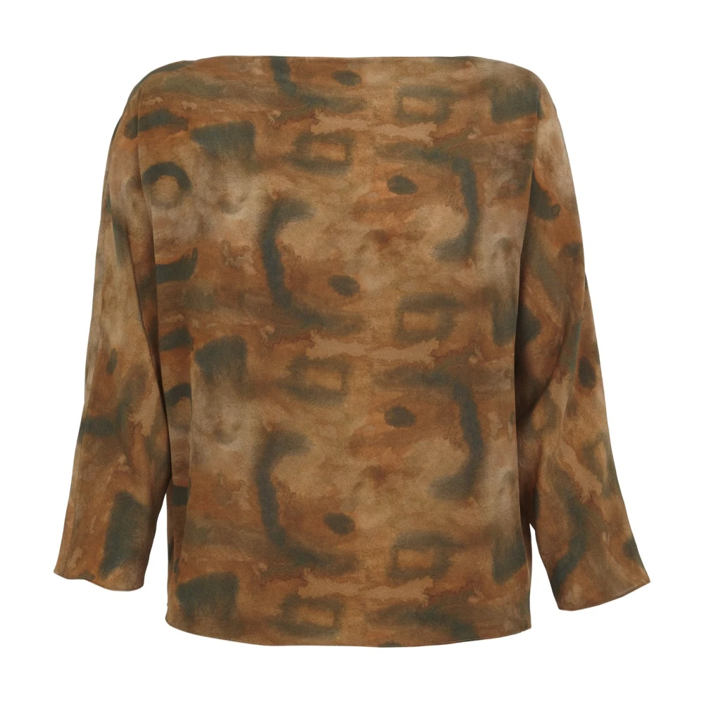 Cortana Vrouw Bruin Overhemden Dames, 2XS, Jij, Top In Zijde Taiyo Print