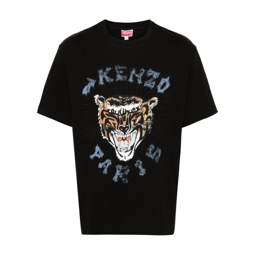 Kenzo Zwarte Tiger Head T-shirts en Polos Black Heren