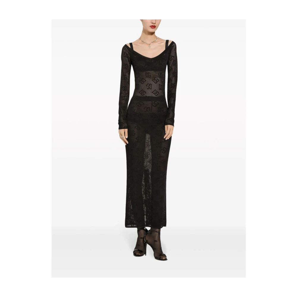 Dolce & Gabbana Zwart Mesh Logo Jurk Black Dames