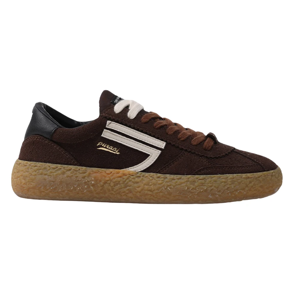 Puraai Bruine Suède Sneakers met Crèmekleurige Details Heren Schoenen