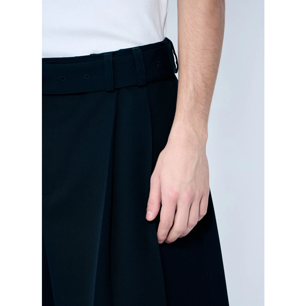 Jil Sander Wollen Twill Geplooide Shorts met Riem Black Heren
