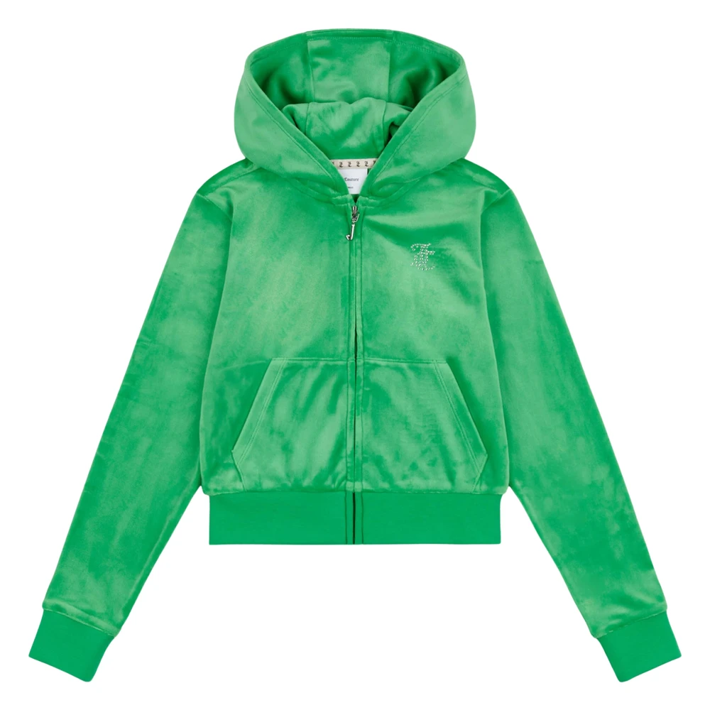 Juicy Couture Girls Green Sweatshirts,, Diamante Logo Zip Up Top Size 12 Y