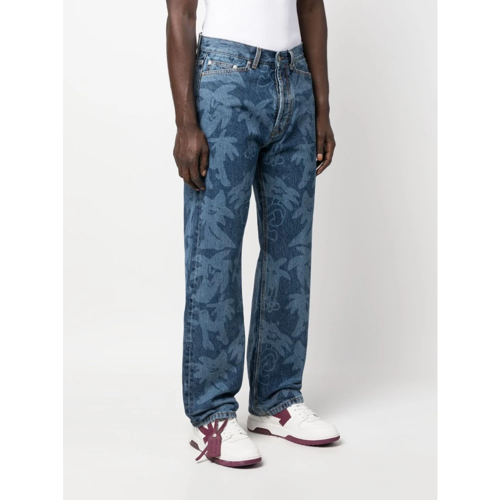 Palm Angels Allover Laser Denim Jeans Blue Heren