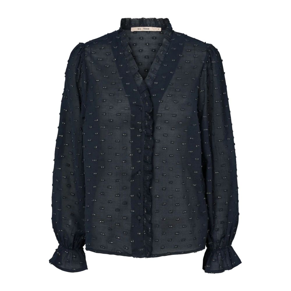 RUE de Femme Vrouwelijk Shirt met Ruches Donkerblauw Blue Dames