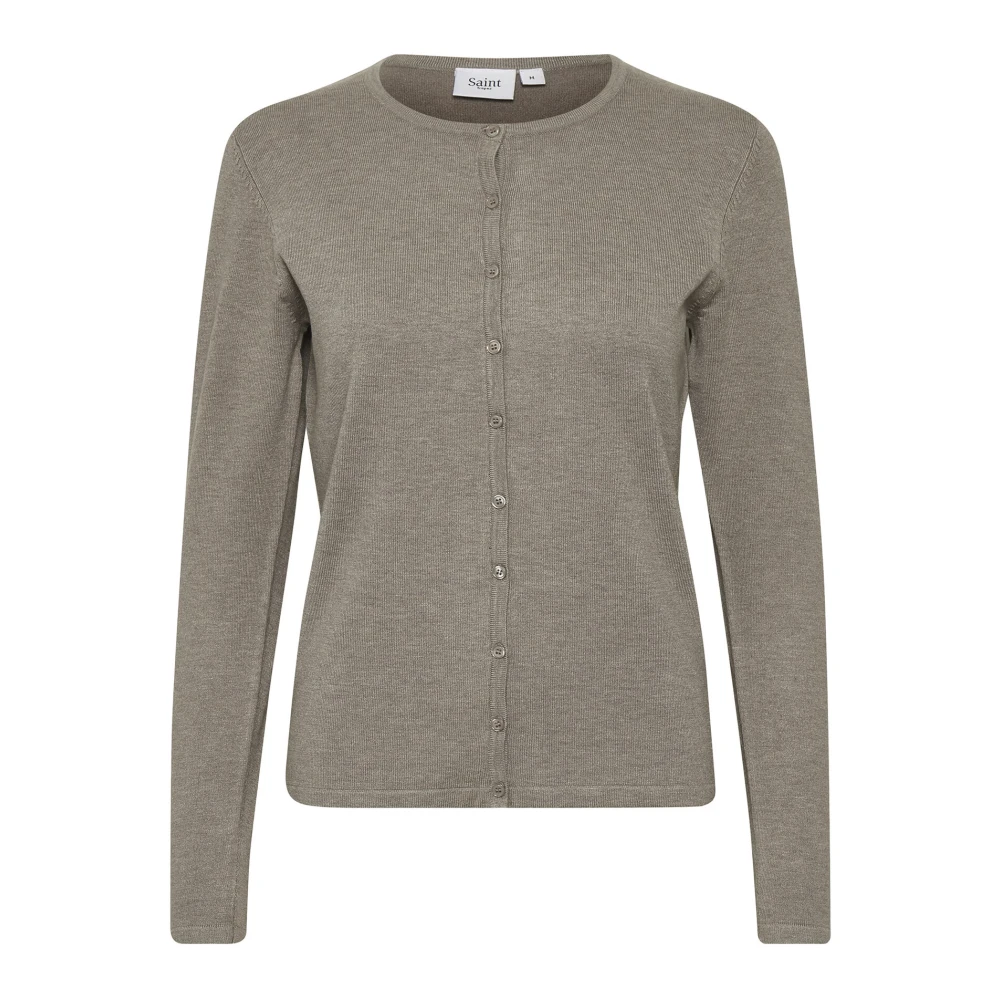 Saint Tropez Eenvoudige Cardigan met Knoopsluiting Gray Dames