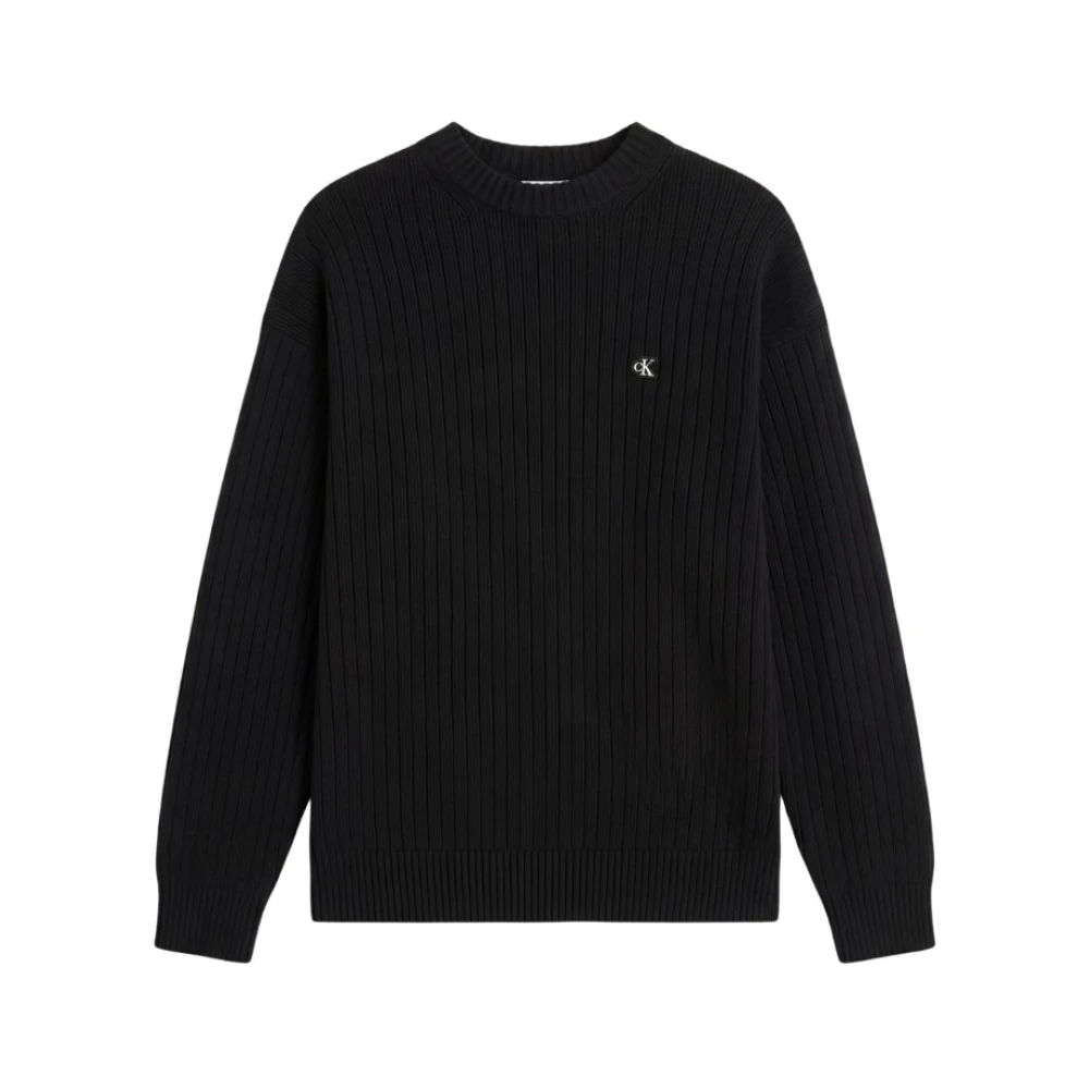 Calvin Klein Jeans Uomo Nero - Maglione Girocollo A Coste - Knitwear - L