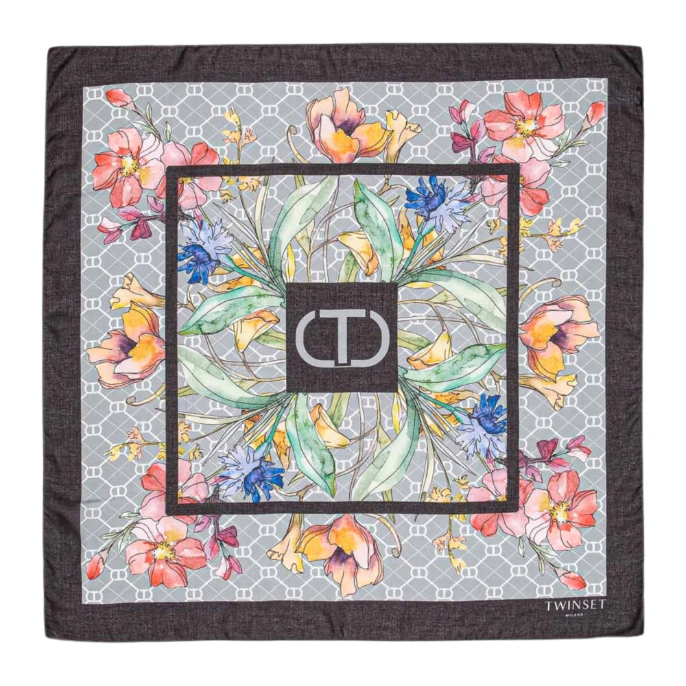 Twinset Zwart Mix Print Sjaal Vierkante Vorm Multicolor Dames