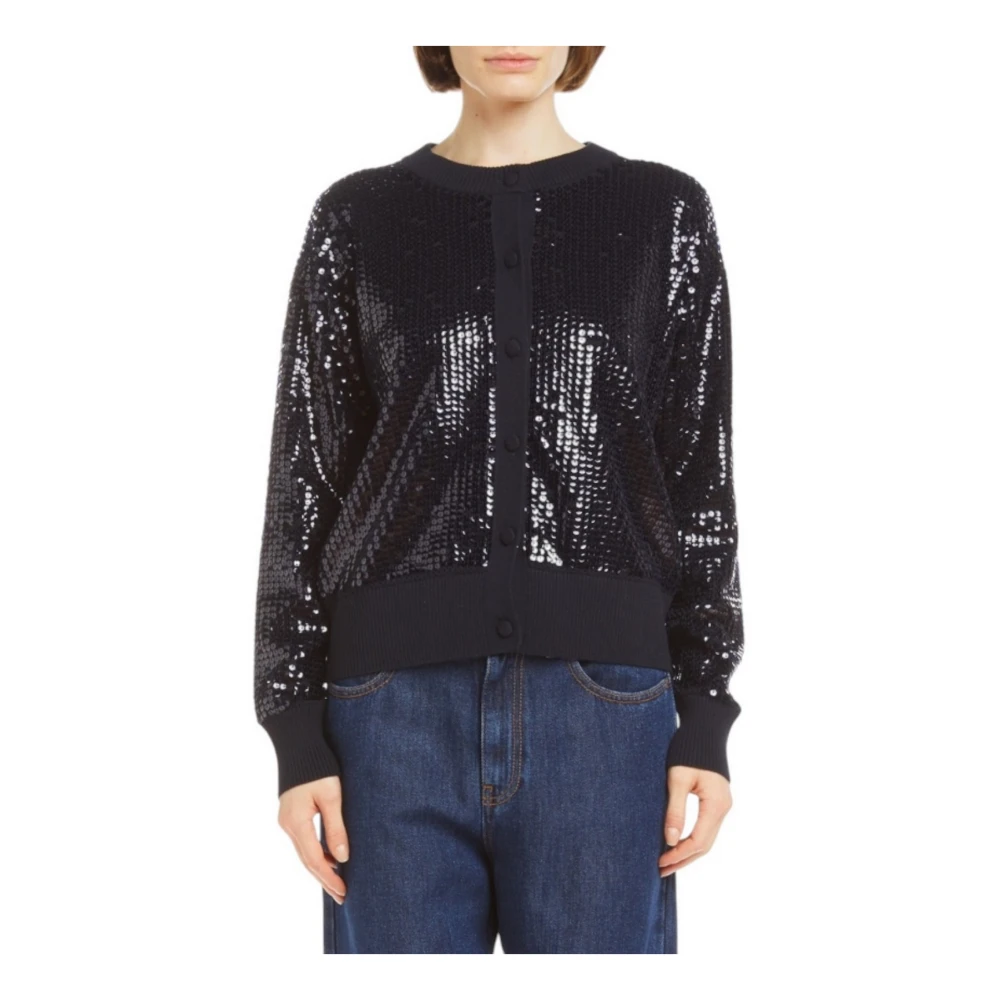 P.a.r.o.s.h. Blauwe pailletten cardigan trui Blue Dames
