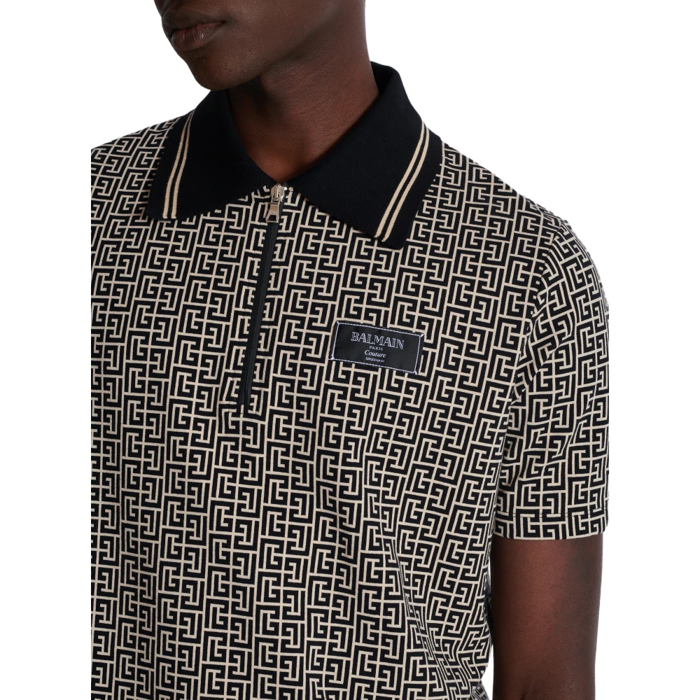 Balmain PB Labyrinth jacquard polo hirt Black Heren