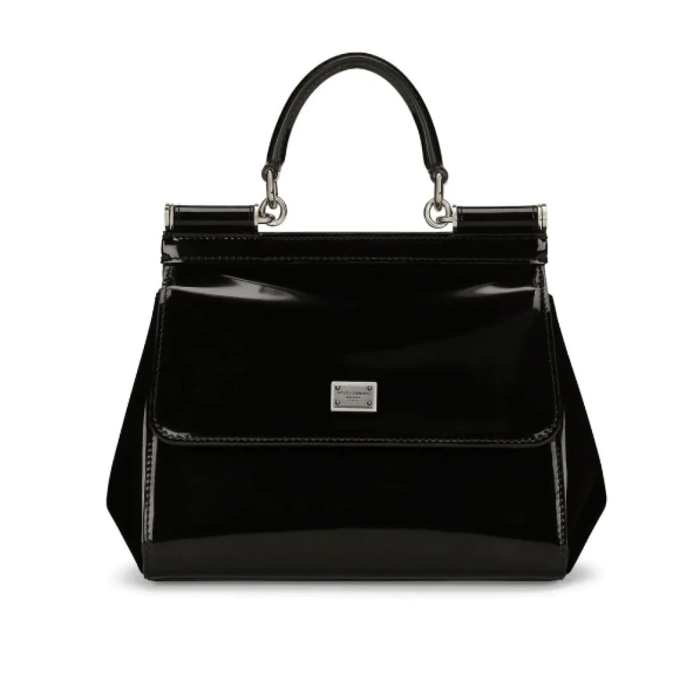 Dolce & Gabbana Svart Sicily Patent Läder Väska Black, Dam