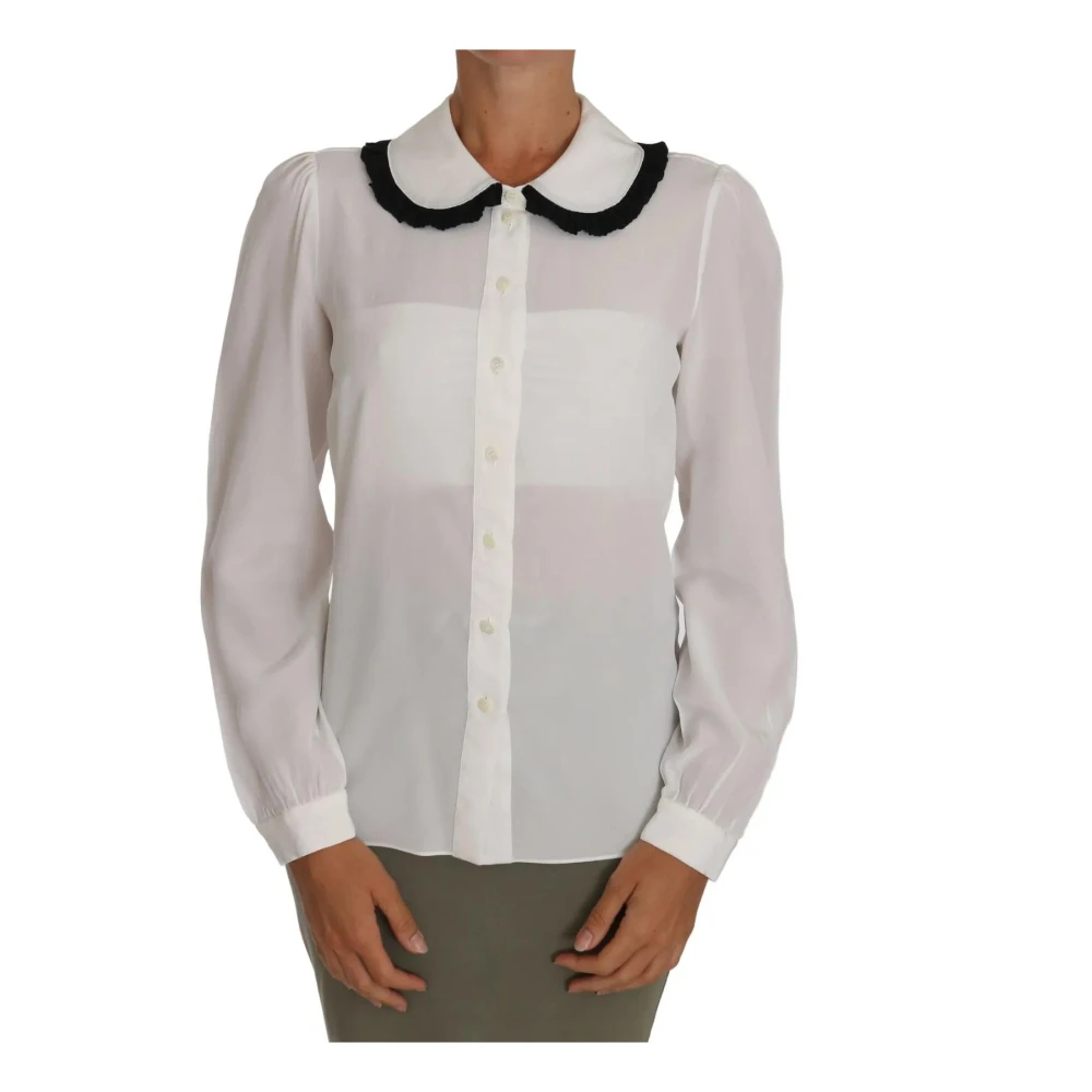 Dolce & Gabbana Zijden Ruche Blouse Elegante Stijl White Dames