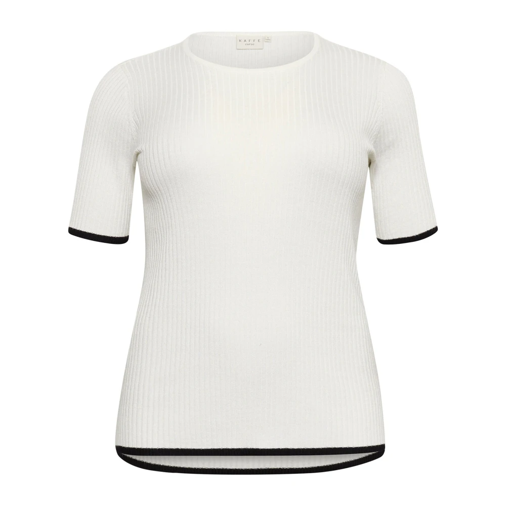 Kaffe Curve Rib Contrast Pullover Sweater White Dames