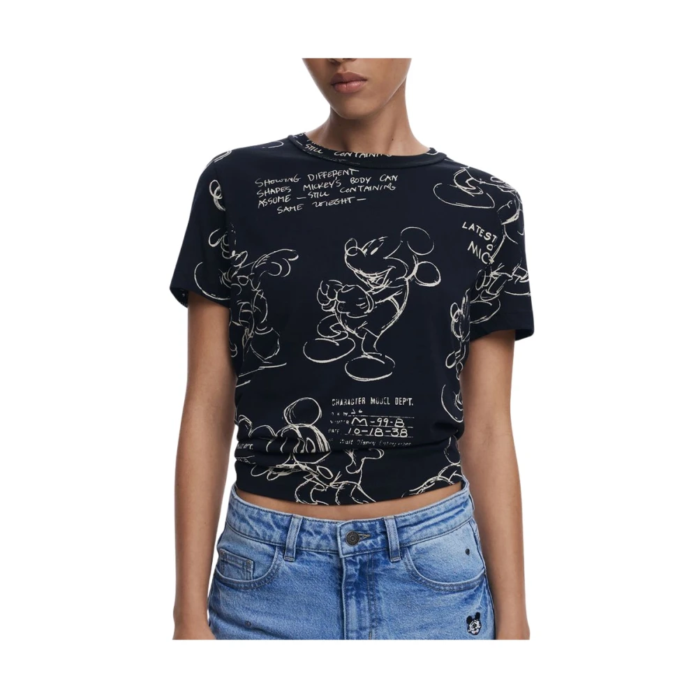 Desigual Kvinno Svart Toppar Dam, L, Bomull, Bomull Dam T-Shirt Mickey Skiss
