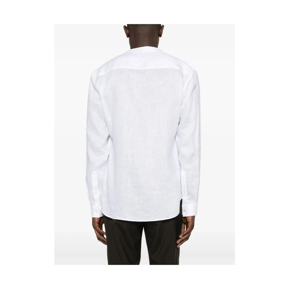 Giorgio Armani Witte V-hals Shirt met Knoopsluiting White Heren