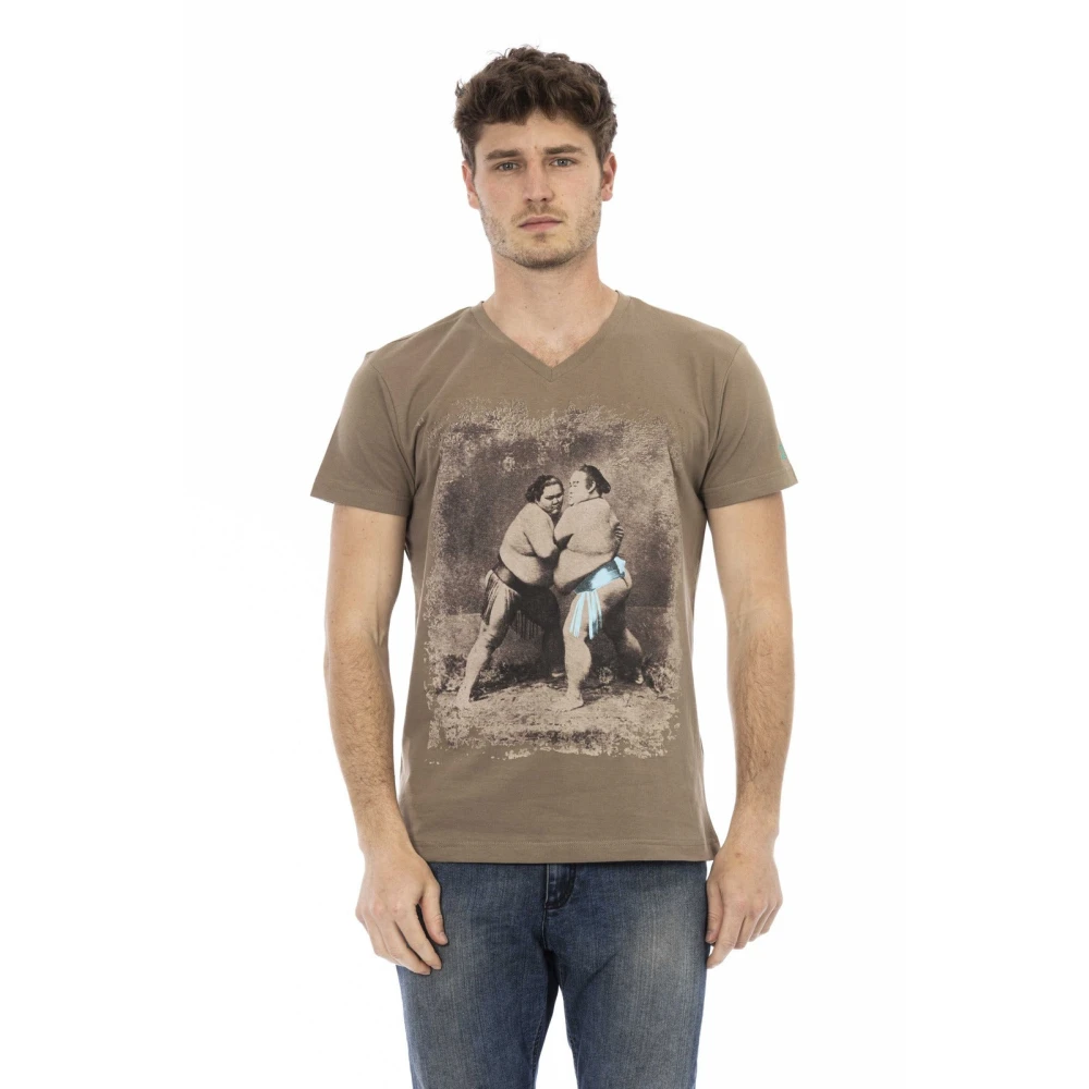 Trussardi Men's Brown T-Shirts, 2XL, Short Sleeve V-Neck T-Shirt