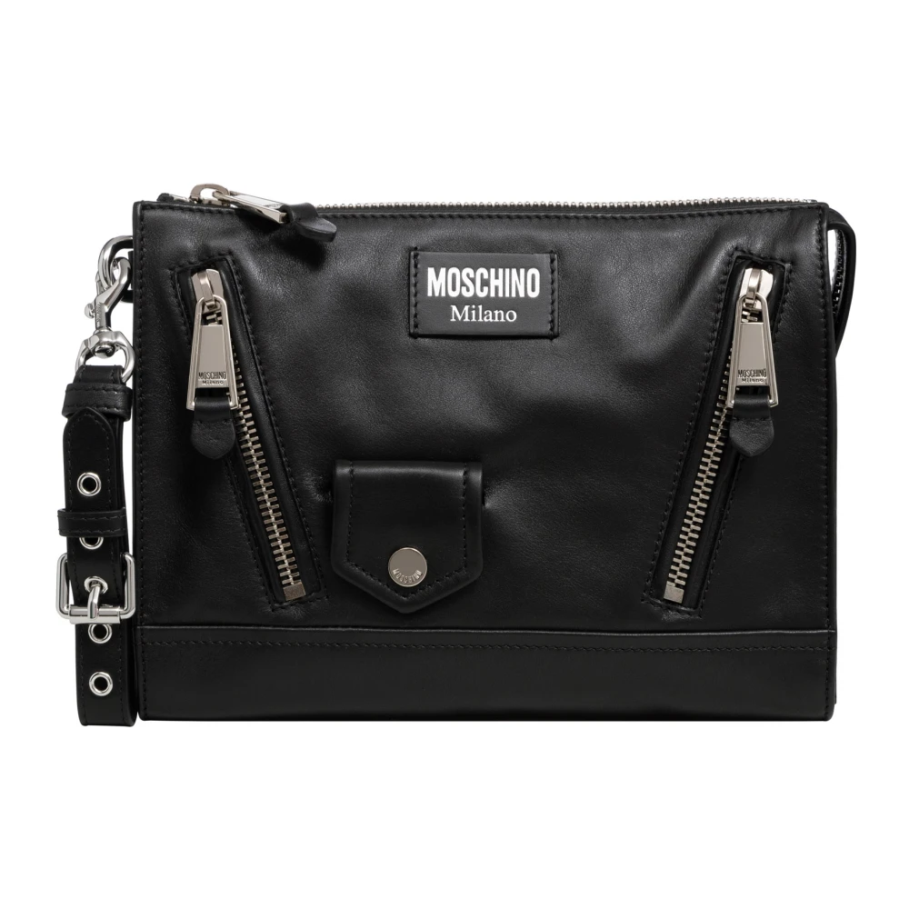 Moschino Stijlvolle Biker Pouch met Ritssluiting Black Heren