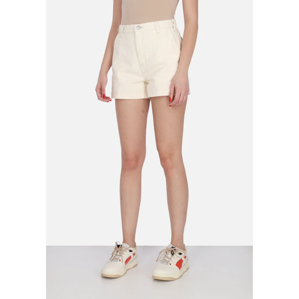 Obey Denim Shorts met Logoed Taille Sluiting Beige Dames