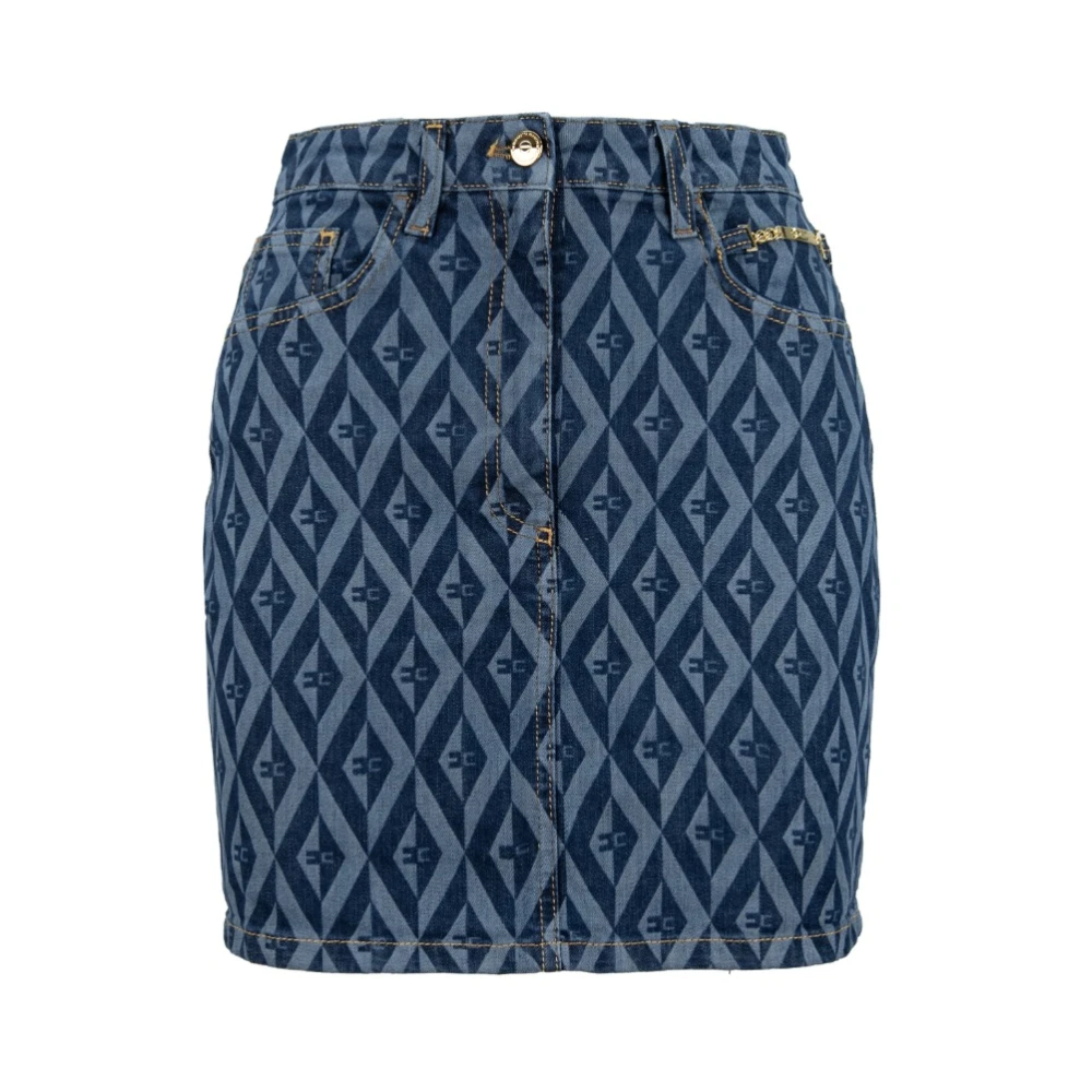 Elisabetta Franchi Denim Rok met Logo Detail en Zakken Blue Dames