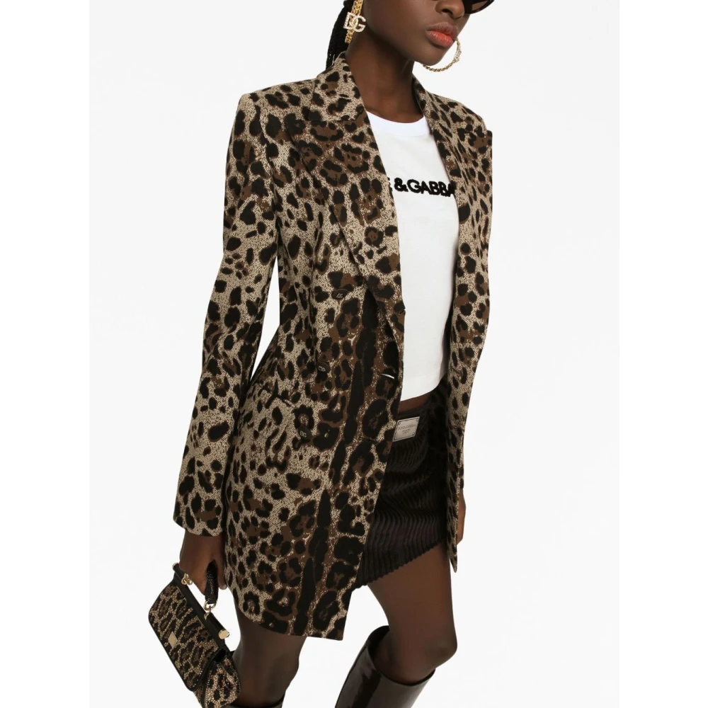 Dolce & Gabbana Double-breasted jacquard jas met dierenprint Multicolor Dames
