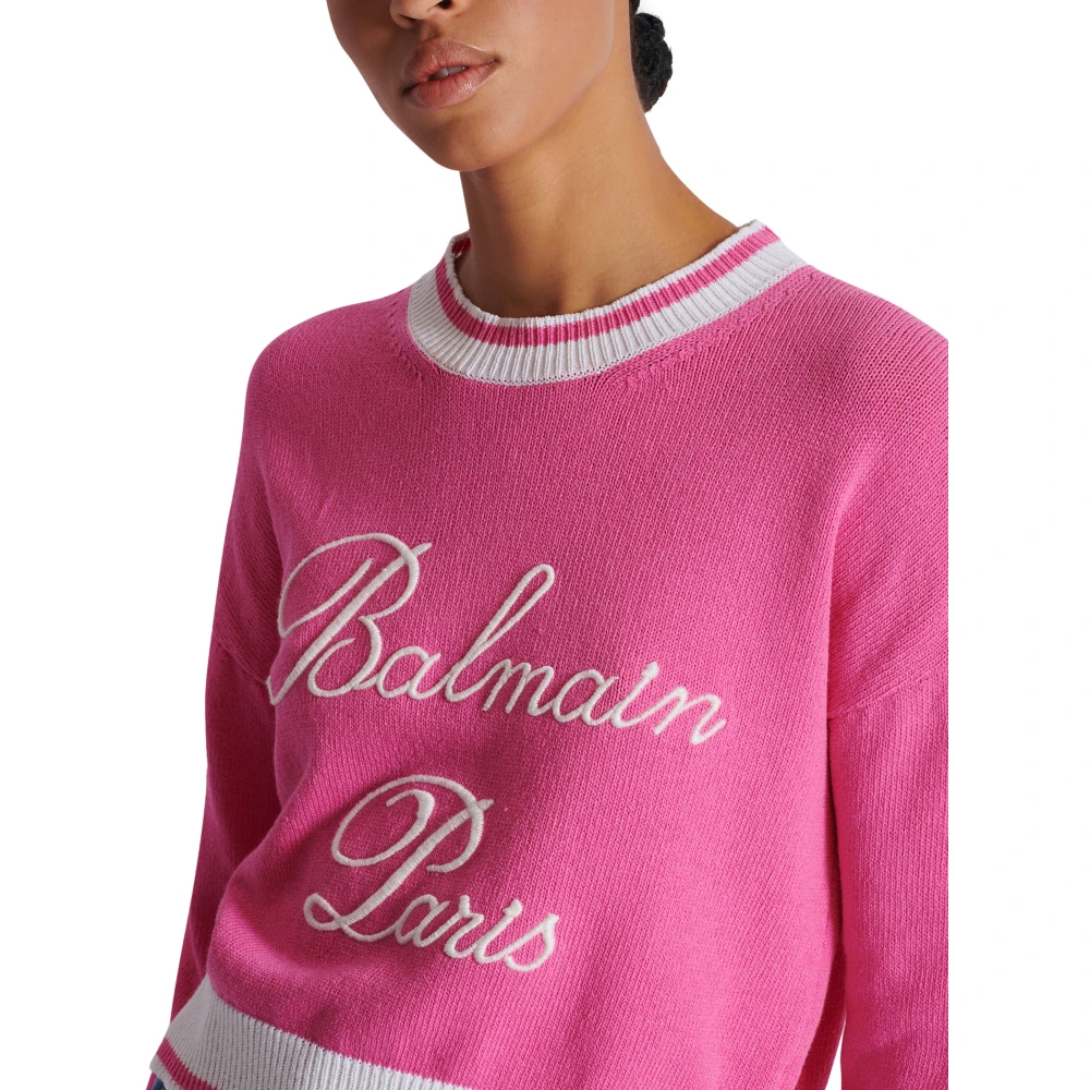 Balmain Handtekening gebreide trui Pink Dames