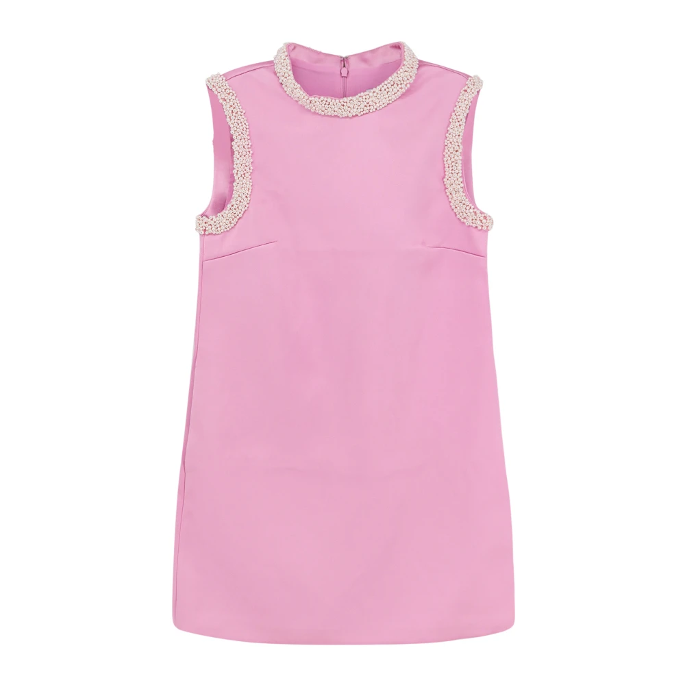 Self Portrait Satin Kralen Hoge Hals Jurk Pink Dames