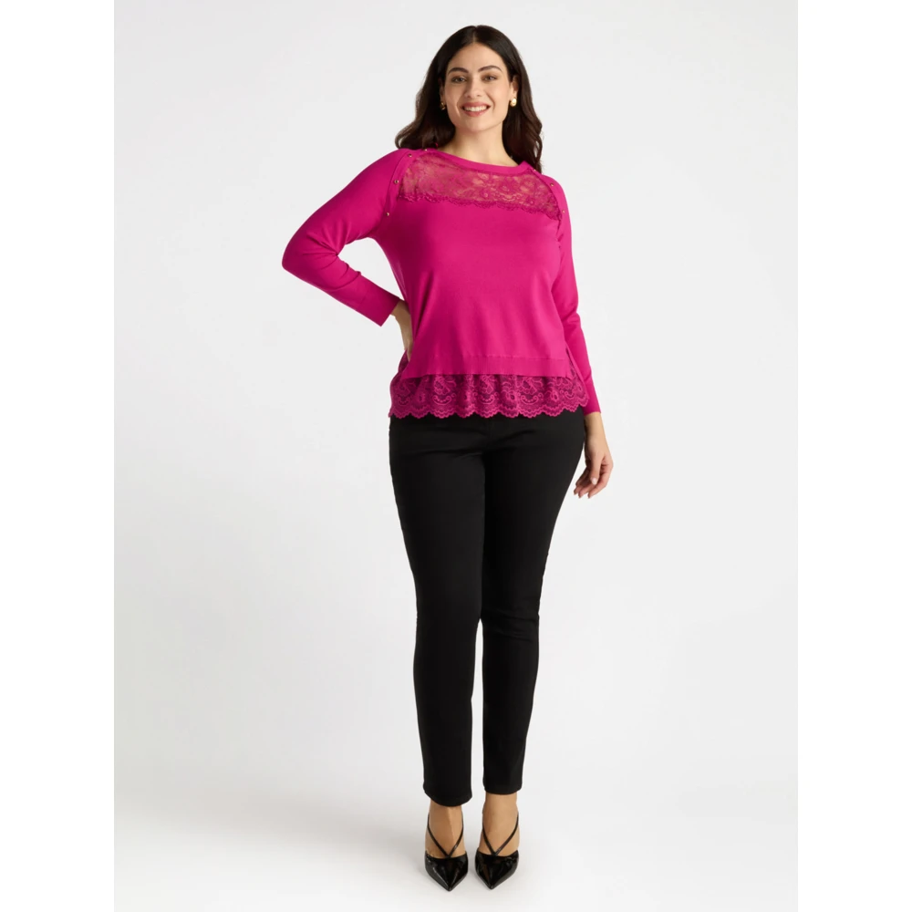 Fiorella Rubino Trui met kanten inzetstukken Pink Dames