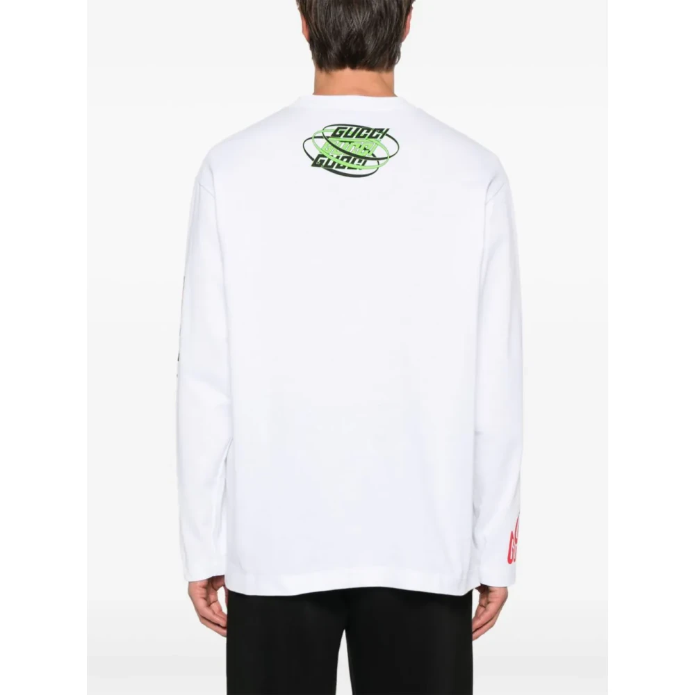 Gucci Spiral Print Crewneck Top met Lange Mouwen White Heren