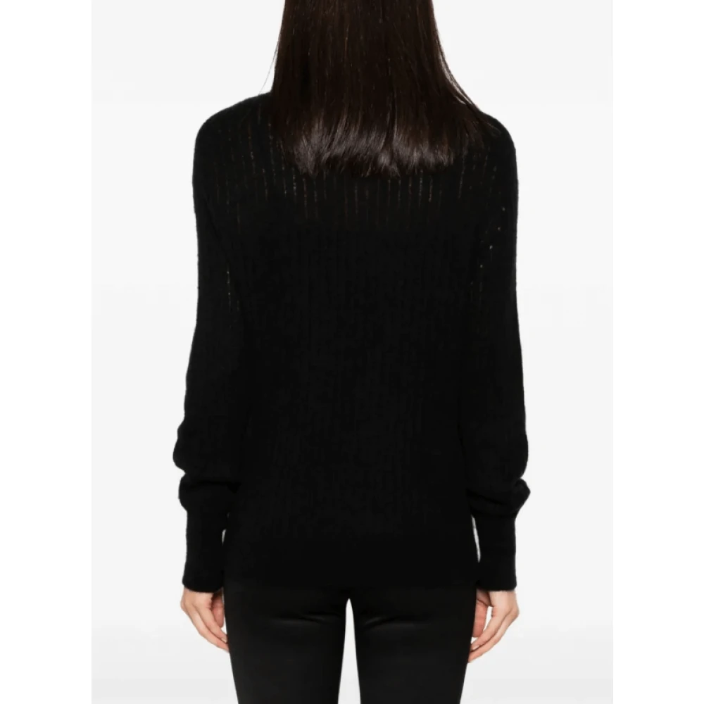 Kiton Zwarte Ribgebreide Trui met Rolhals Black Dames