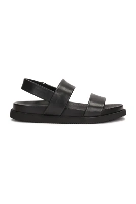 Svarta Läder Sandaler med Elastisk Rem